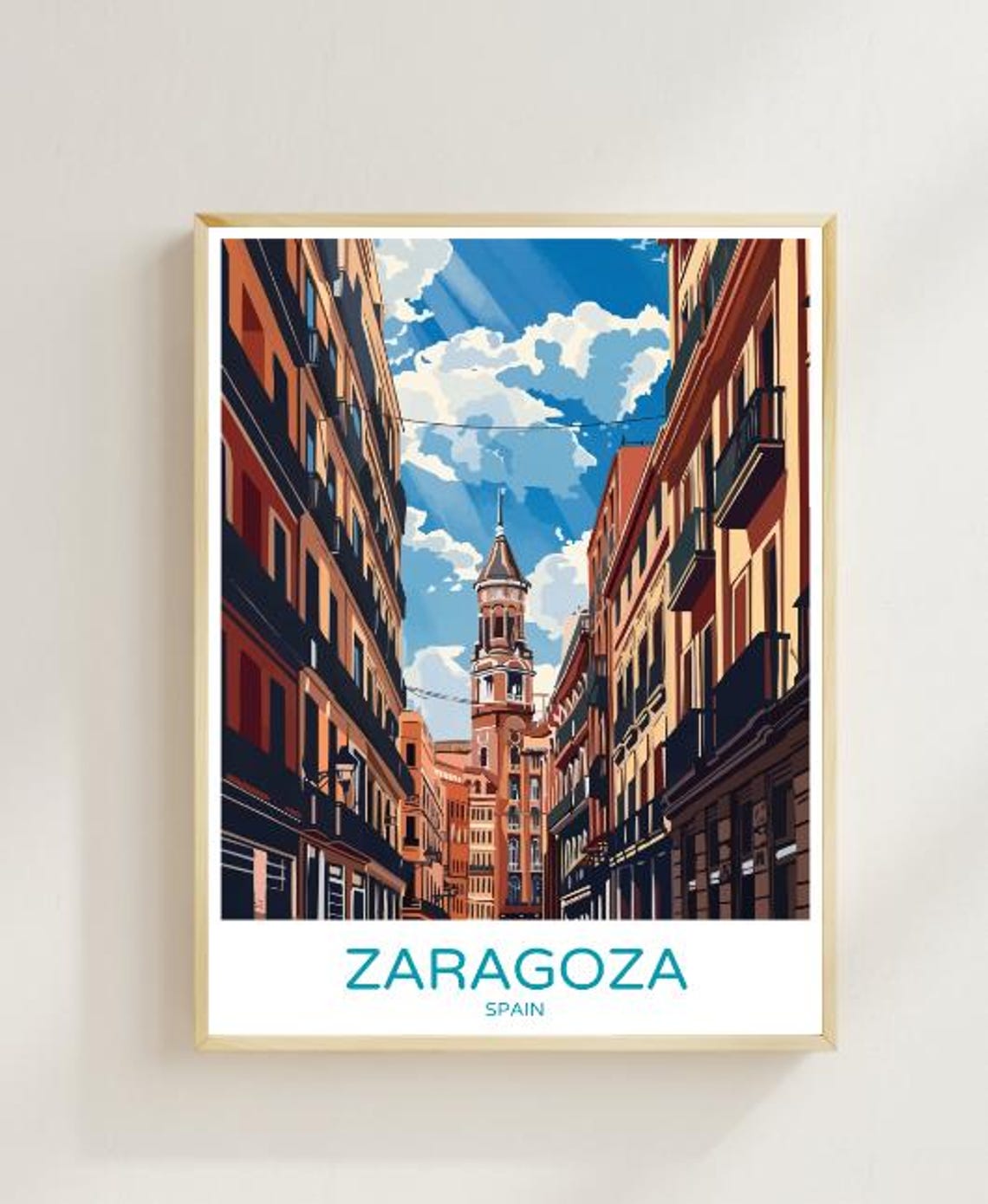 Zaragoza Spain Basilica Tower Historic Street Travel Art Poster