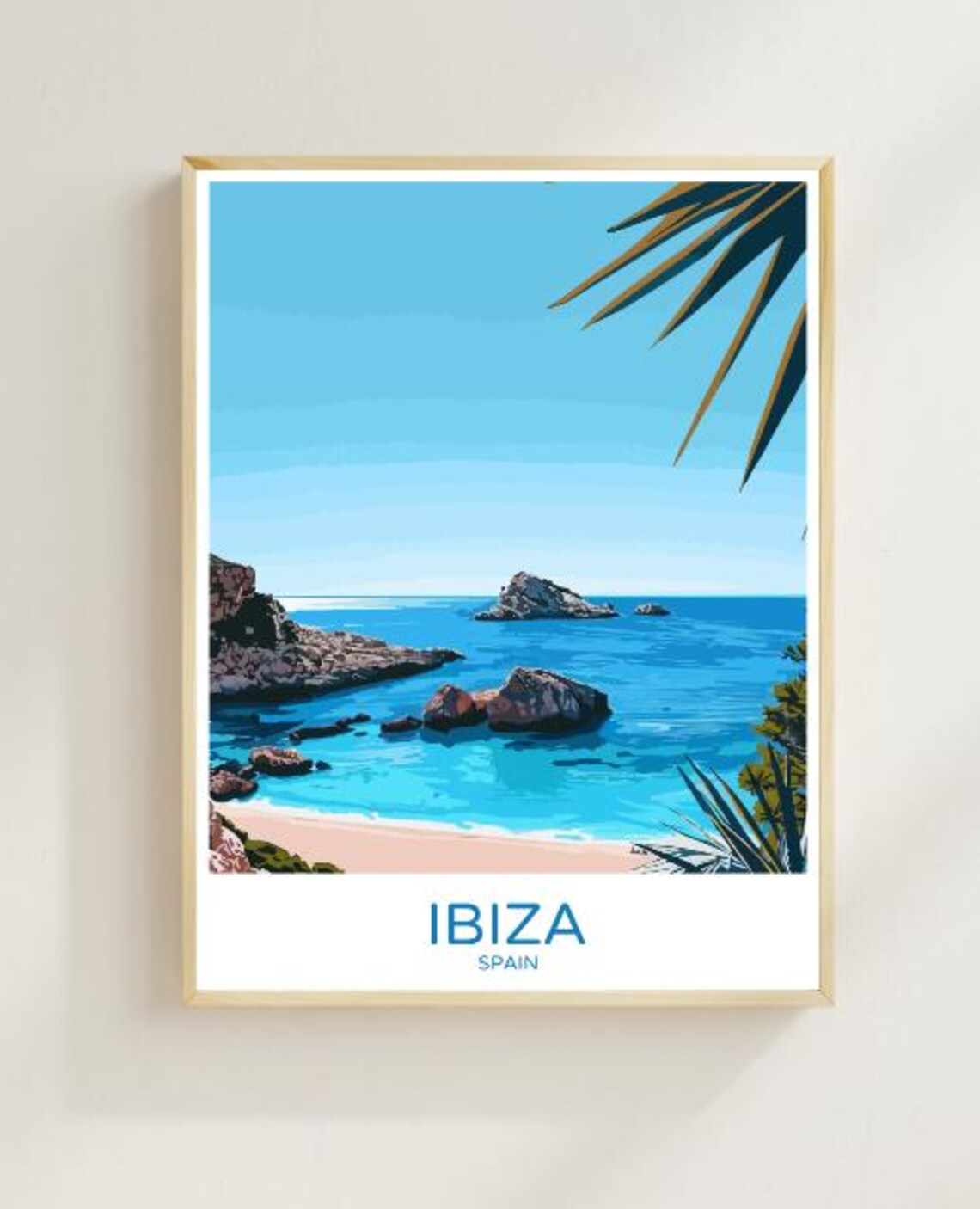 Ibiza Spain Rocky Cove Beach Turquoise Sea Balearic Travel Poster