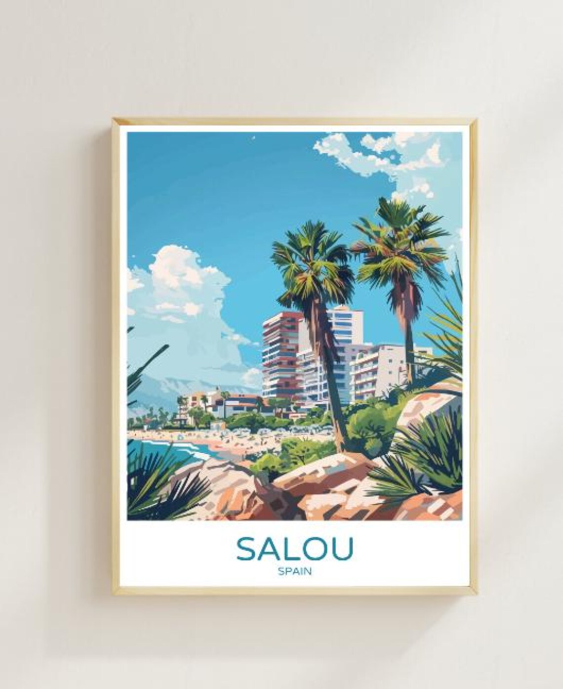 Salou Spain Mediterranean Beach Palm Trees Resort Travel Poster