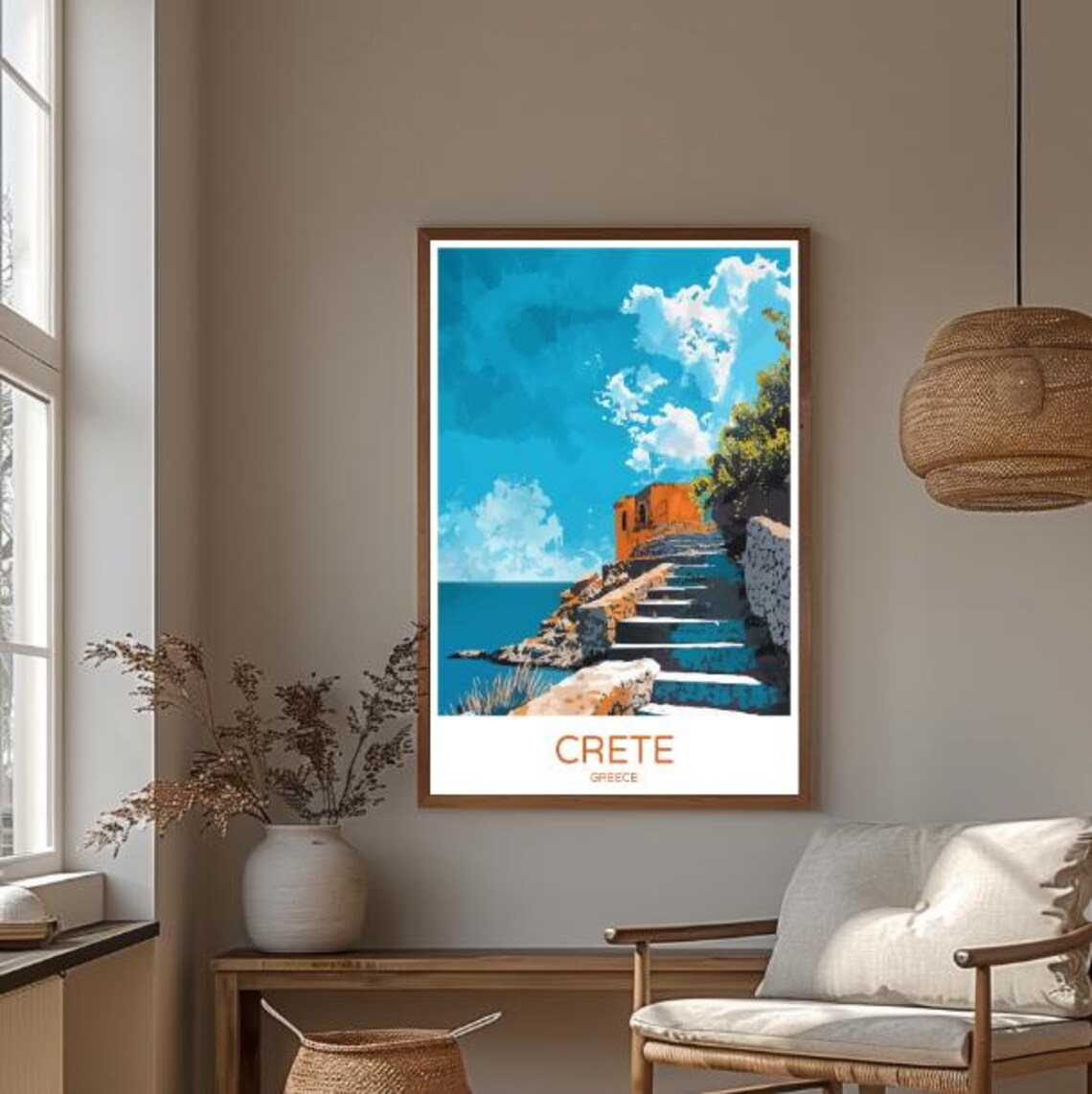 Crete Greece Coastal Stone Steps Sea Villa Travel Art Poster - Image 3