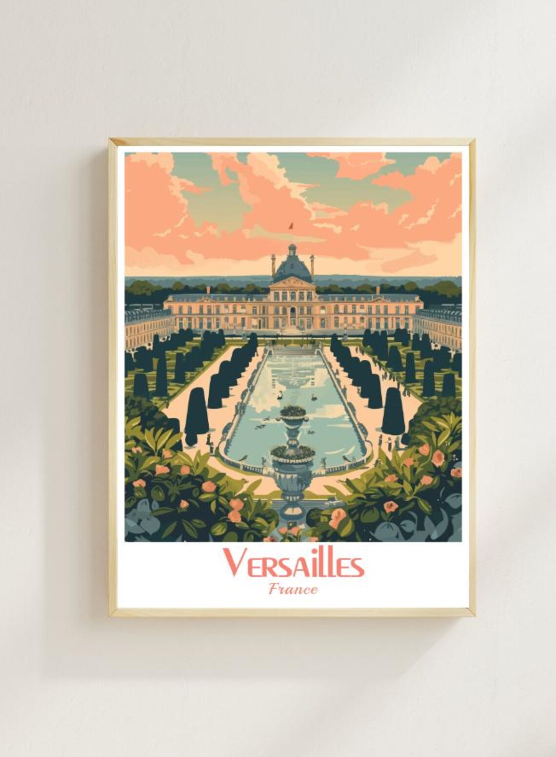 Versailles Palace Gardens France Travel Poster Fountain View