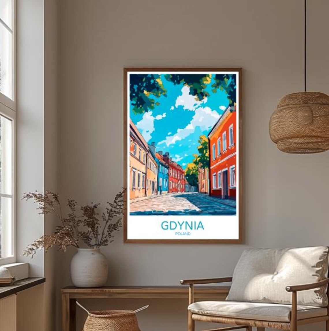 Gdynia Poland Vibrant Cobblestone Street Historic Old Town Poster - Image 3