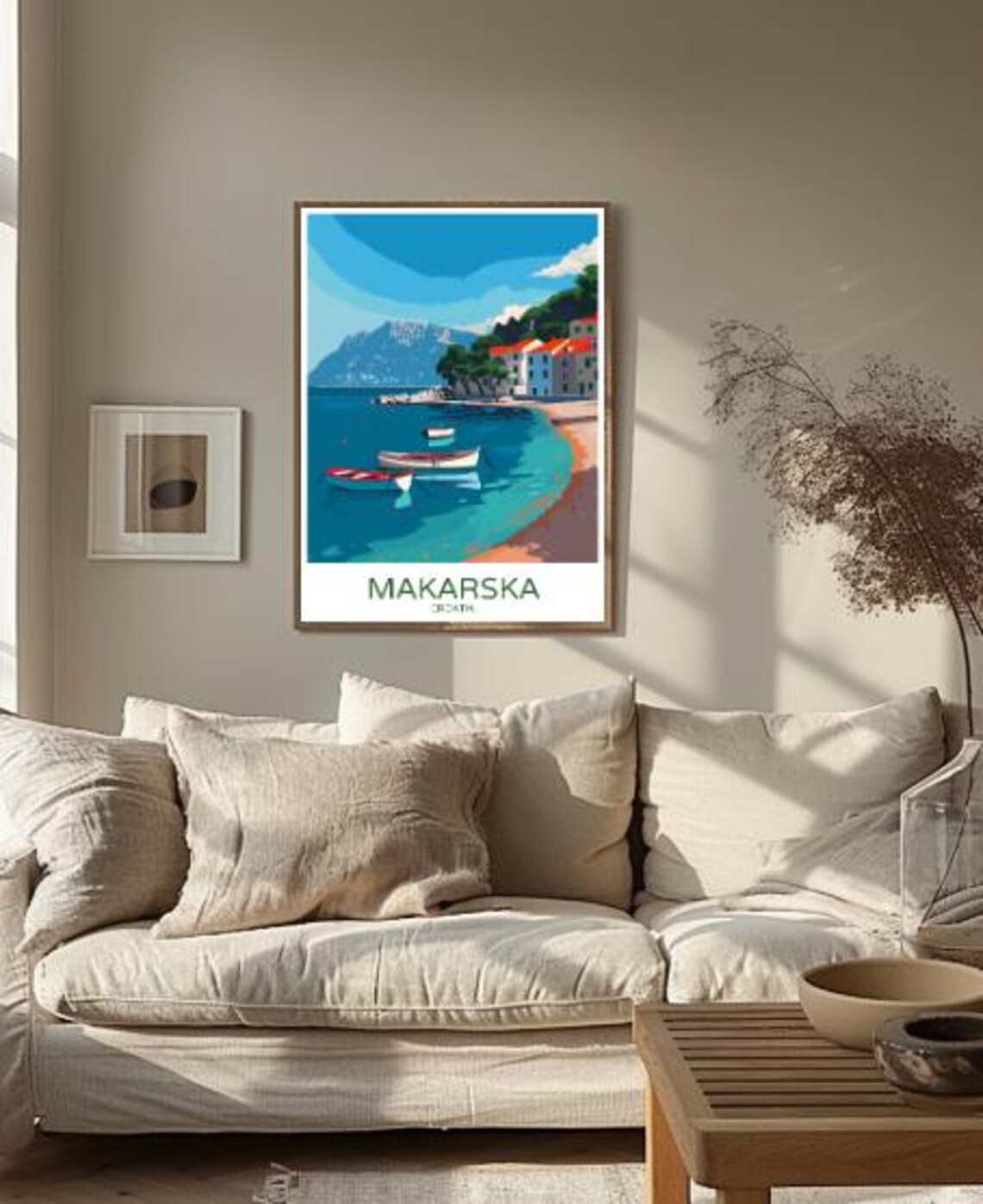 Makarska Croatia Travel Poster Beach Boats Mountain Scene Art - Image 2