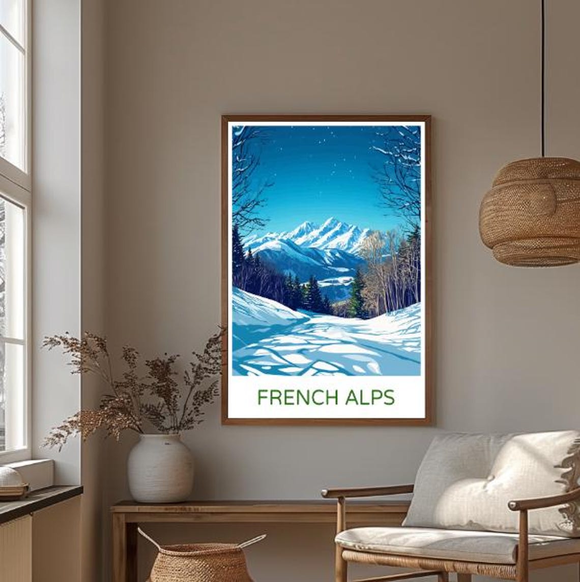 French Alps Snowy Mountain Peaks Winter Landscape Travel Poster - Image 3