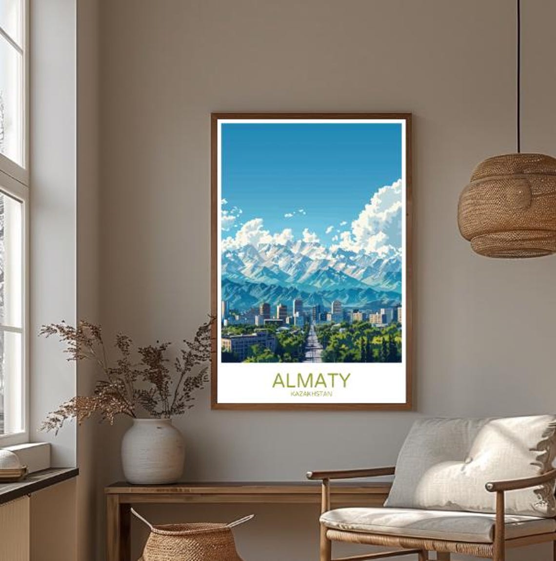Almaty Kazakhstan City Skyline Against Snowy Mountain Poster - Image 3