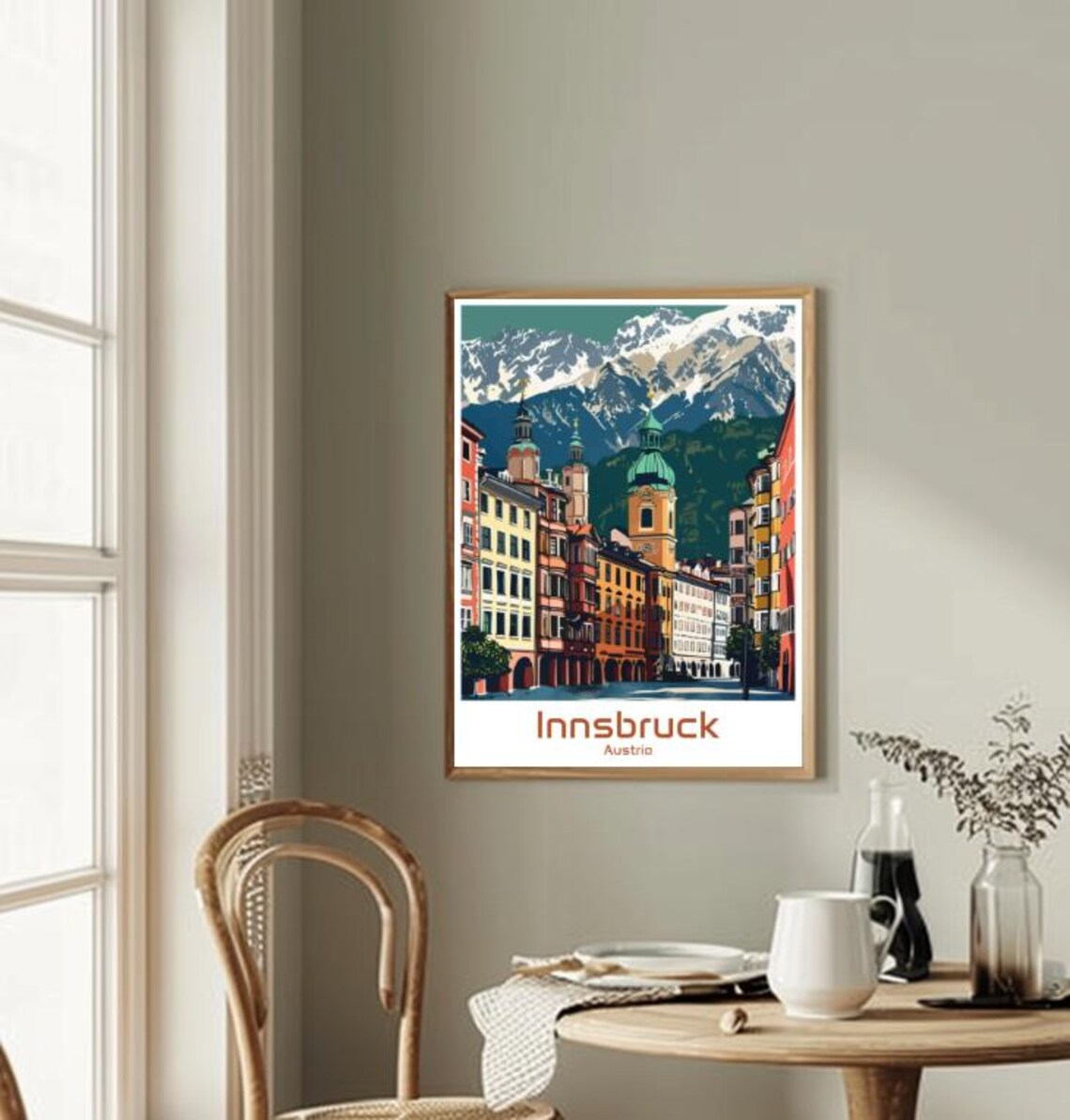 Innsbruck Austria Old Town Church Towers Snowy Alpine Peaks Travel Poster - Image 2