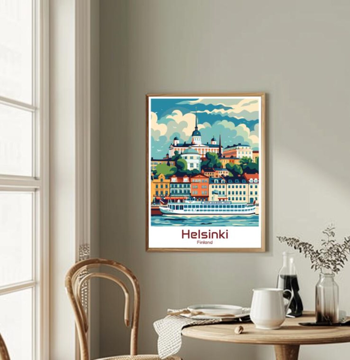 Helsinki Finland Harbor Ferry Vintage Style Illustrated Travel Poster - Image 2
