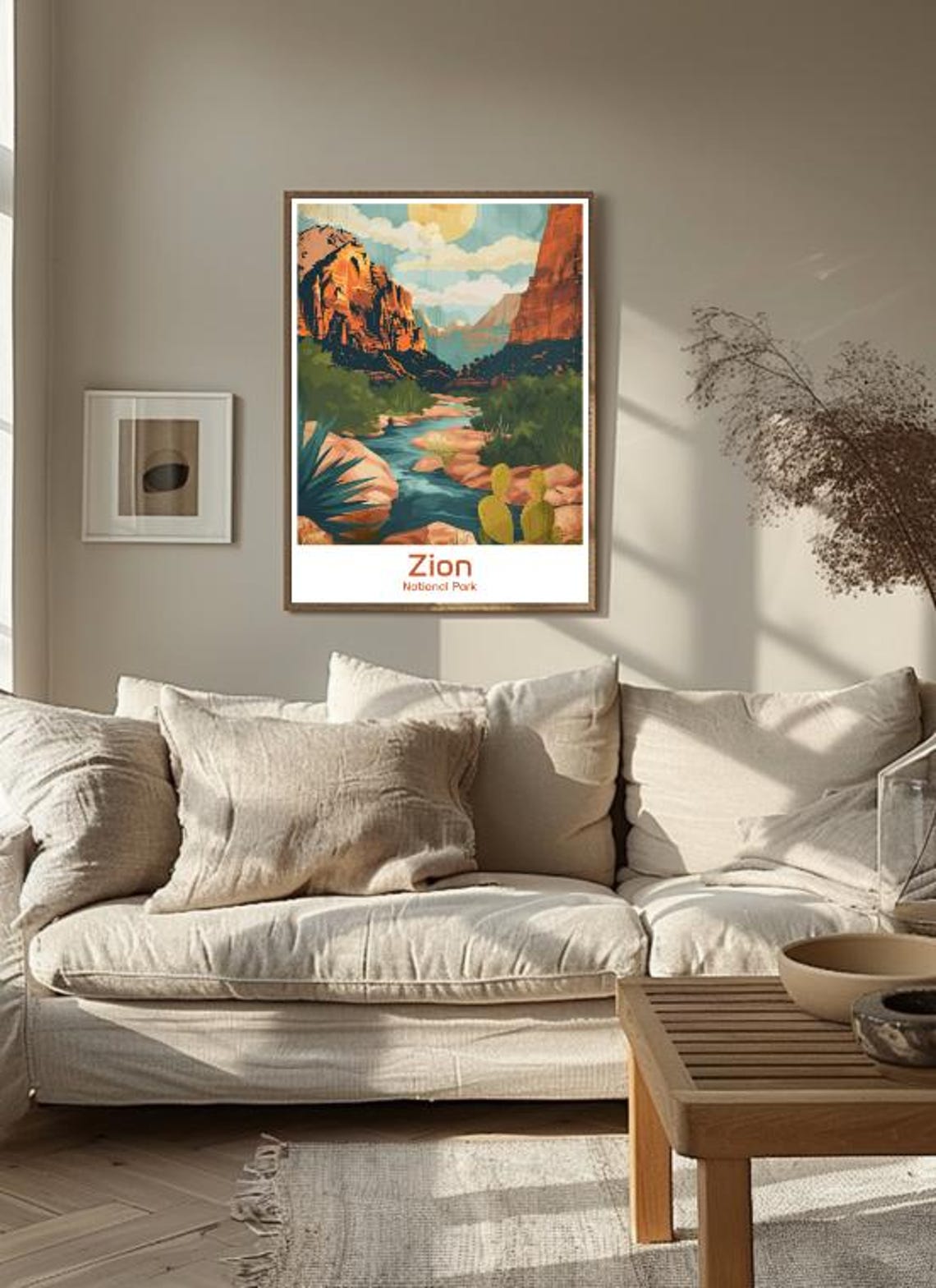 Zion National Park Red Rock Canyon River Cactus Travel Poster - Image 3