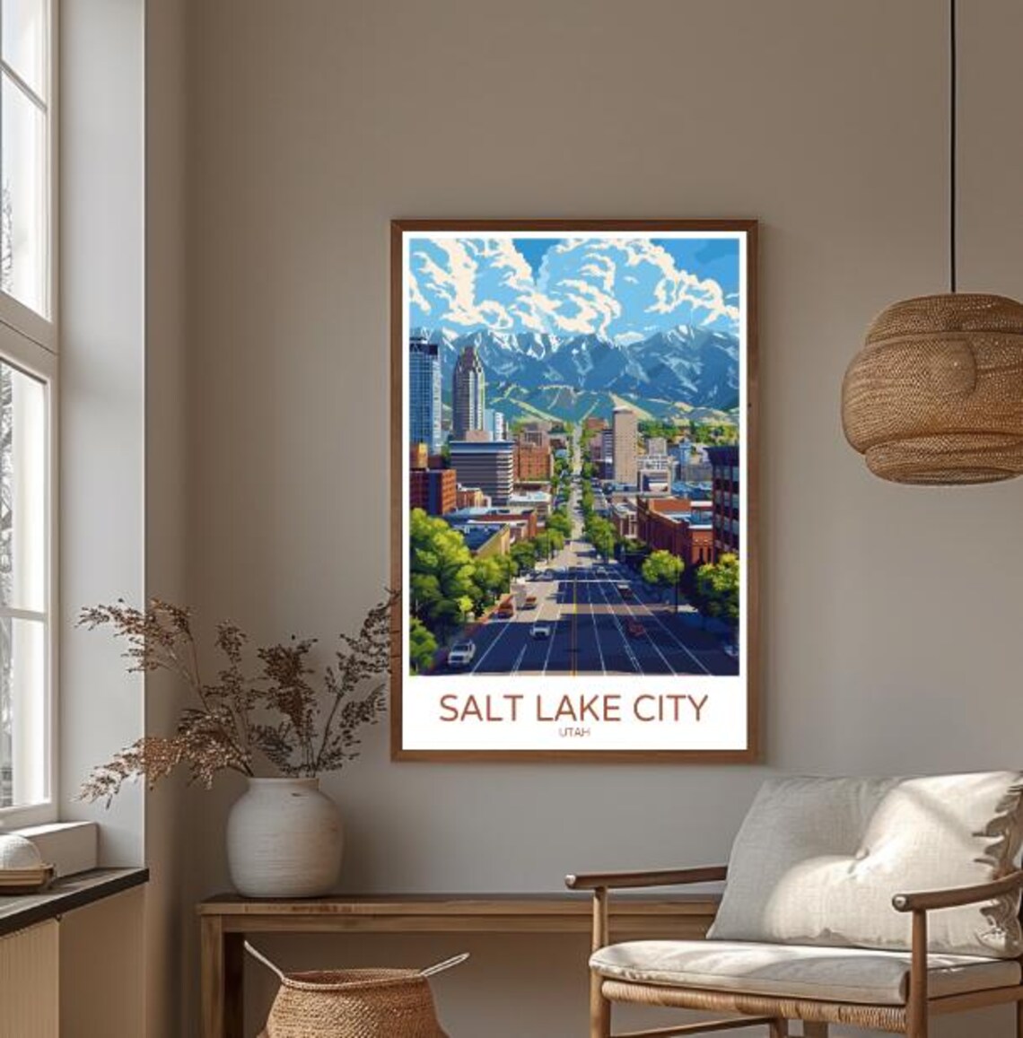 Salt Lake City Utah Mountain Skyline Vintage Travel Art Poster - Image 3