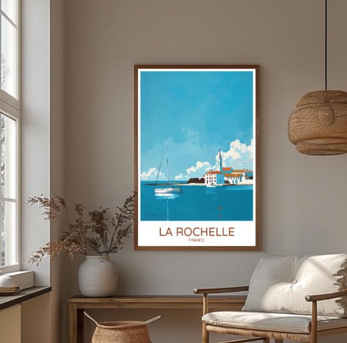 La Rochelle France Atlantic Harbor Sailboat Vintage Travel Poster - Image 3