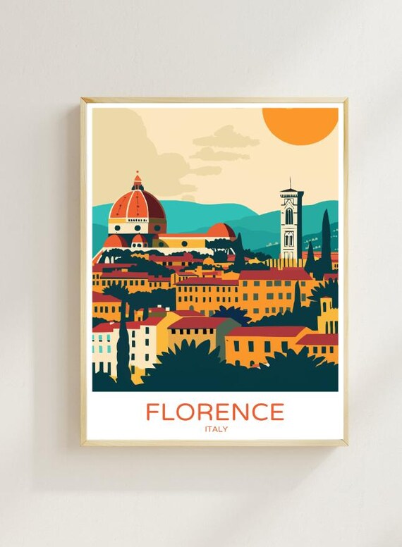 Florence Italy Duomo Travel Poster Tuscan Cityscape Sunset Skyline Decor