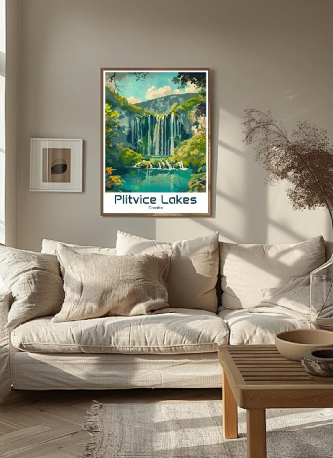 Plitvice Lakes Croatia Waterfall Forest Nature Illustrated Poster - Image 3