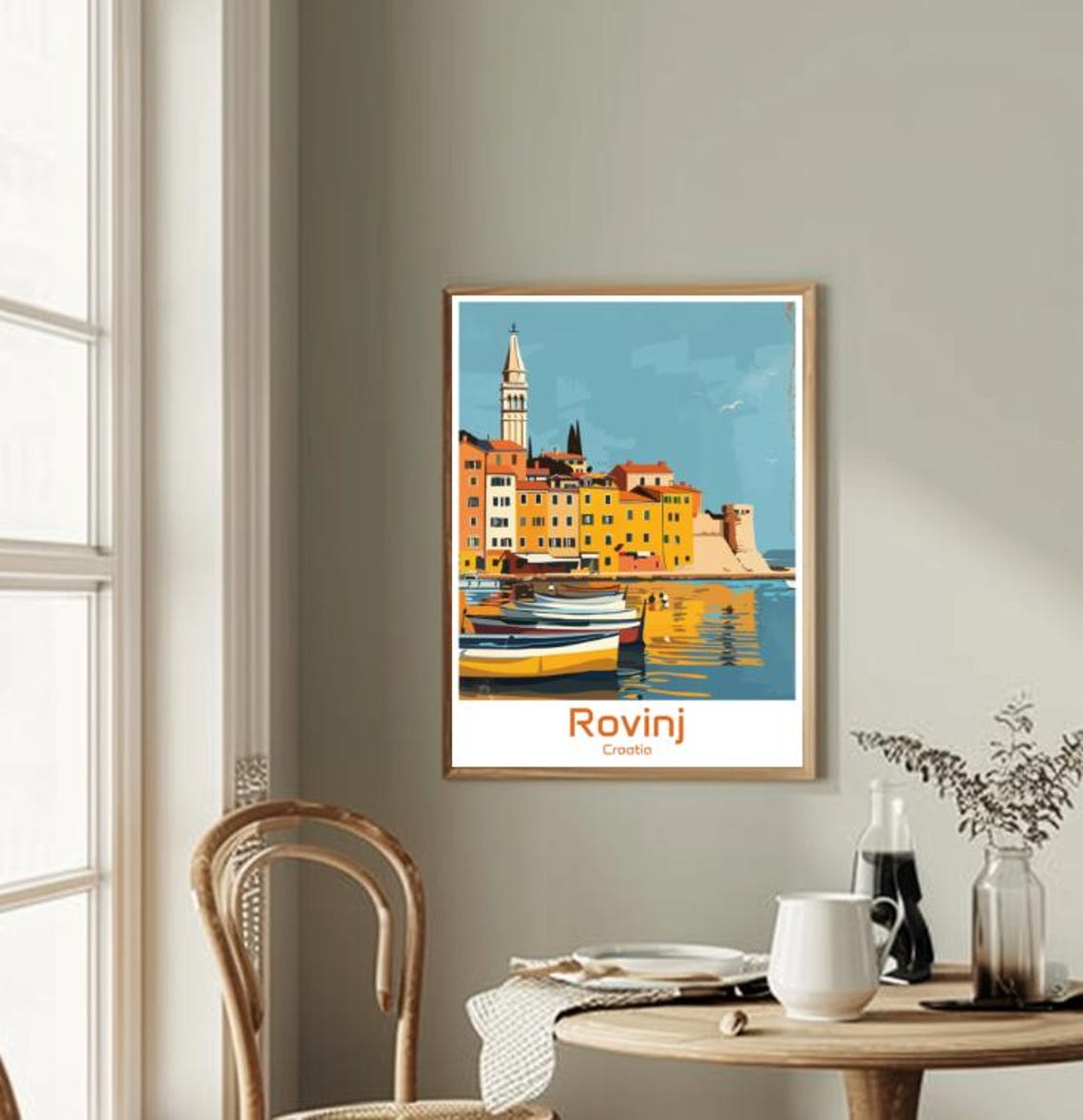 Rovinj Croatia Harbor Boats Old Town Sunset Illustrated Poster - Image 2
