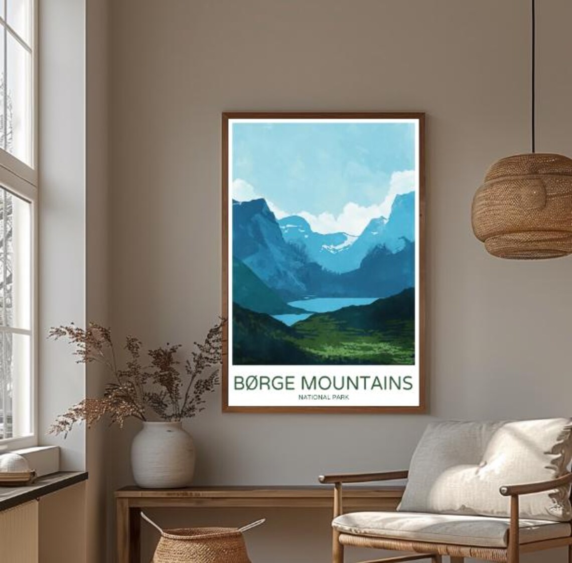 Borge Mountains Norway National Park Alpine Lake Retro Travel Poster - Image 3