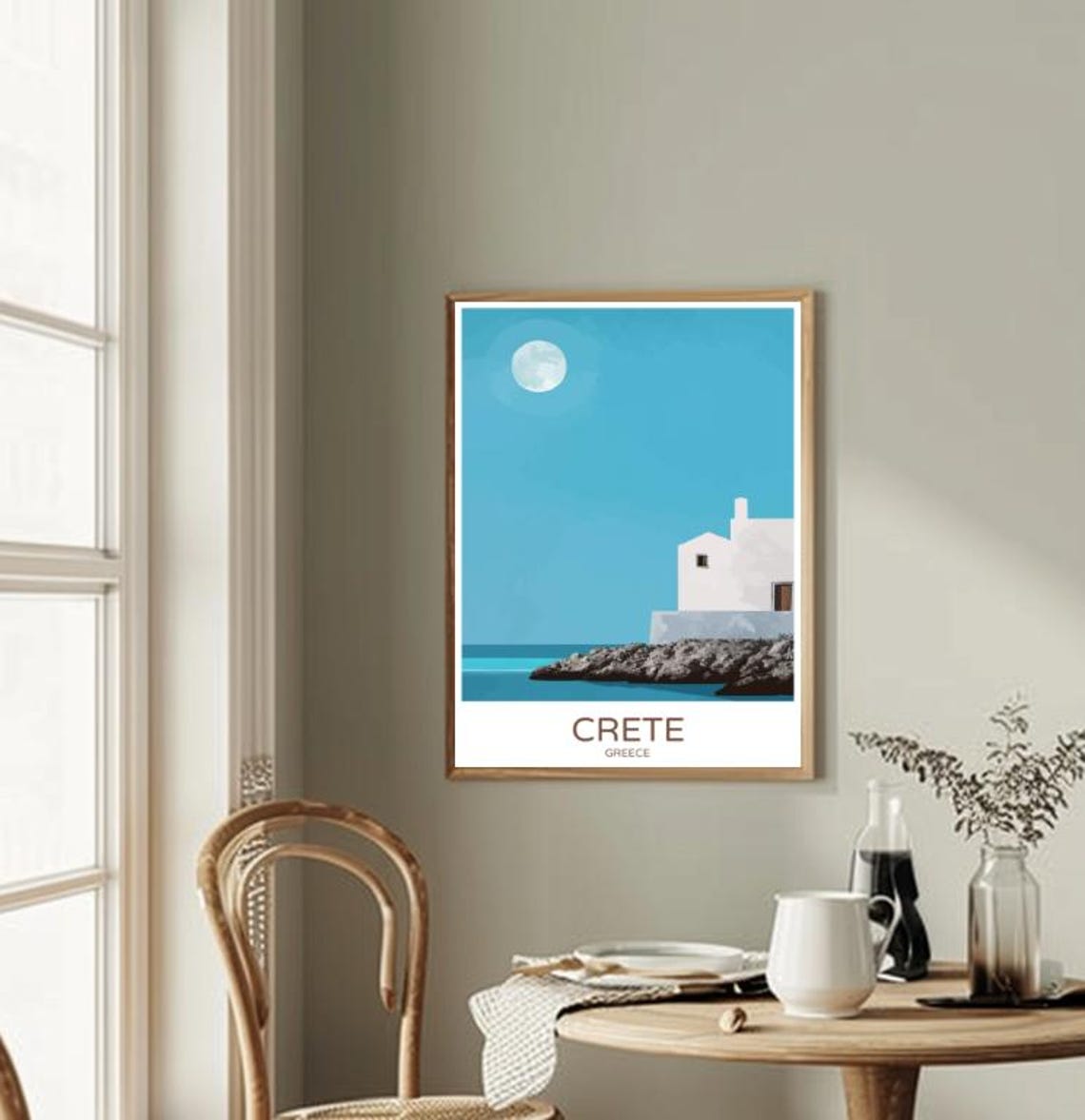 Crete Greece Whitewashed Beach House Mediterranean Travel Poster Gift - Image 2