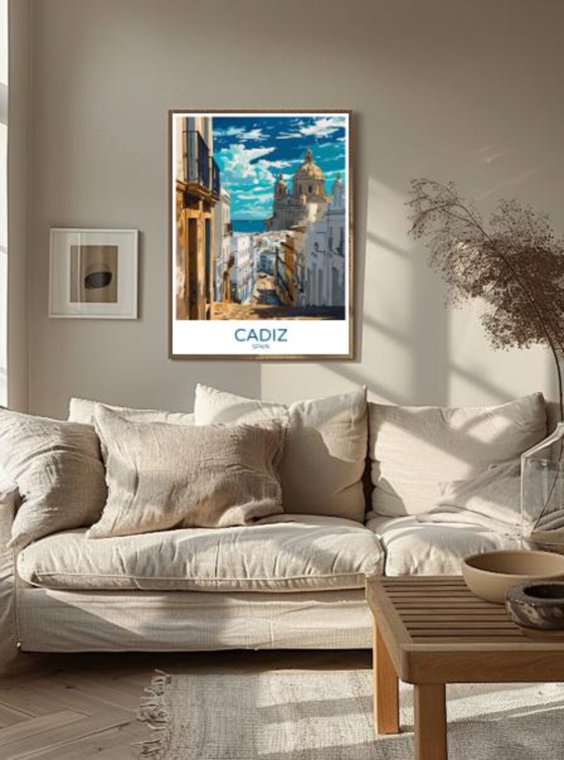 Cadiz Spain Old Town Street View To The Sea Cathedral Travel Poster - Image 2