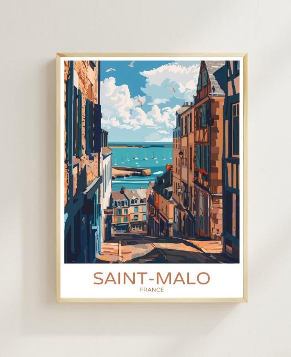 Saint Malo France Travel Poster Scenic Wall Art Of French Coastal City Normandy Beach Print Seaside Decor Gift Idea