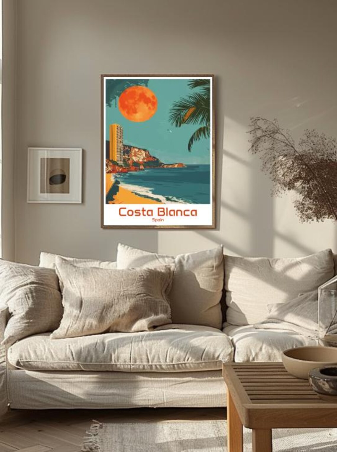 Costa Blanca Spain Mediterranean Beach Big Red Sun Travel Poster - Image 3