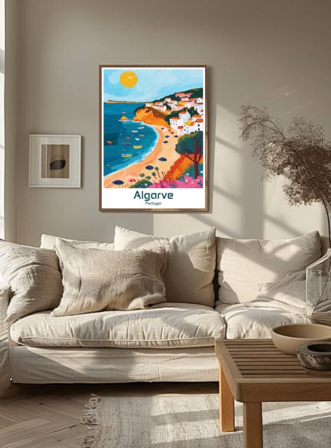 Algarve Portugal Sunny Beach Cliffs Boats Vintage Travel Poster - Image 3