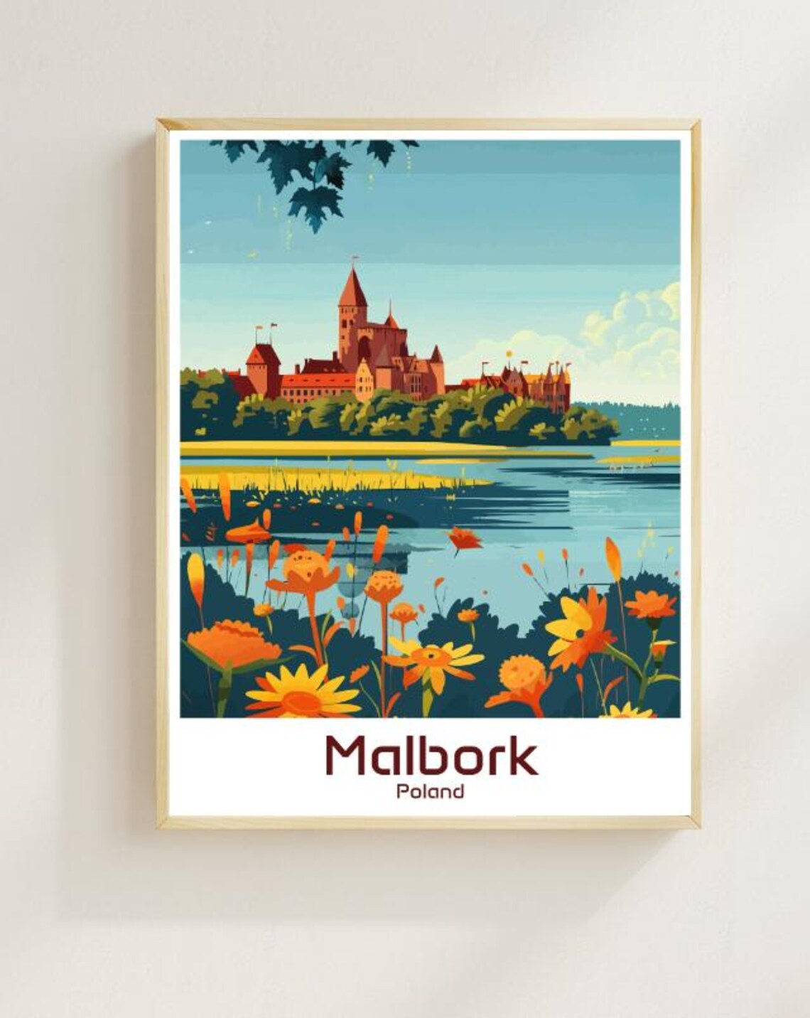 Malbork Poland Medieval Castle Lake Orange Wildflowers Poster