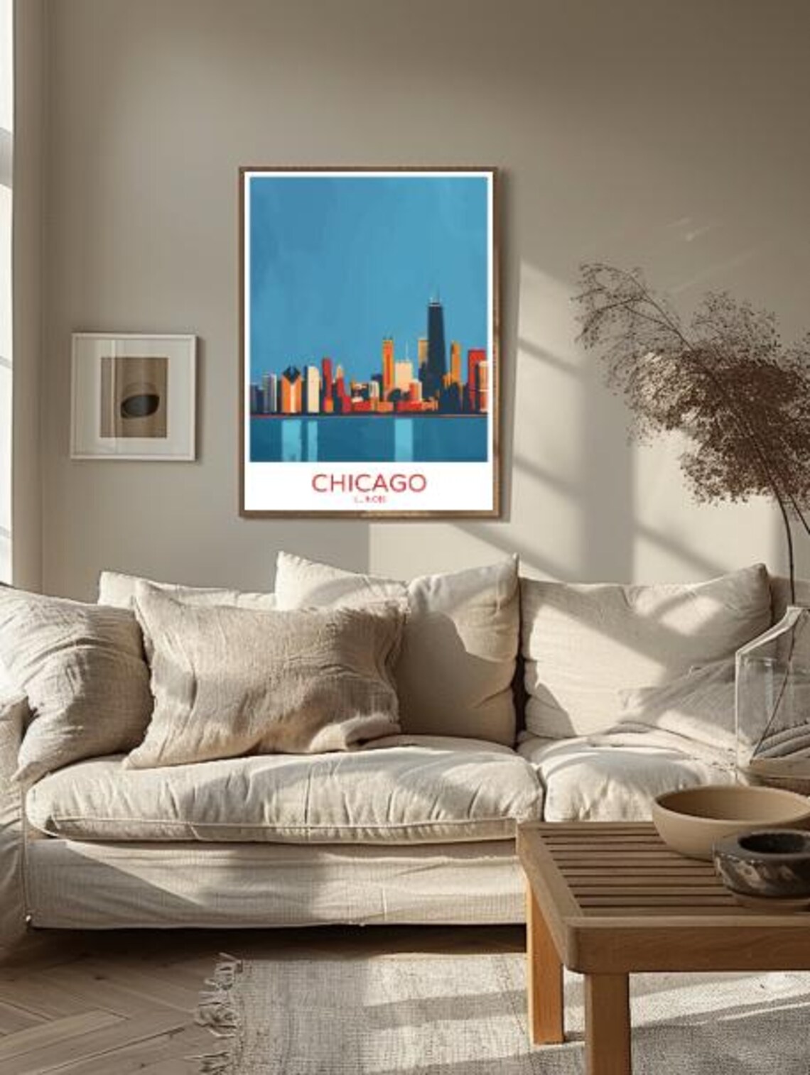 Chicago Illinois Travel Poster Downtown Skyline Over Lake Michigan Art - Image 2