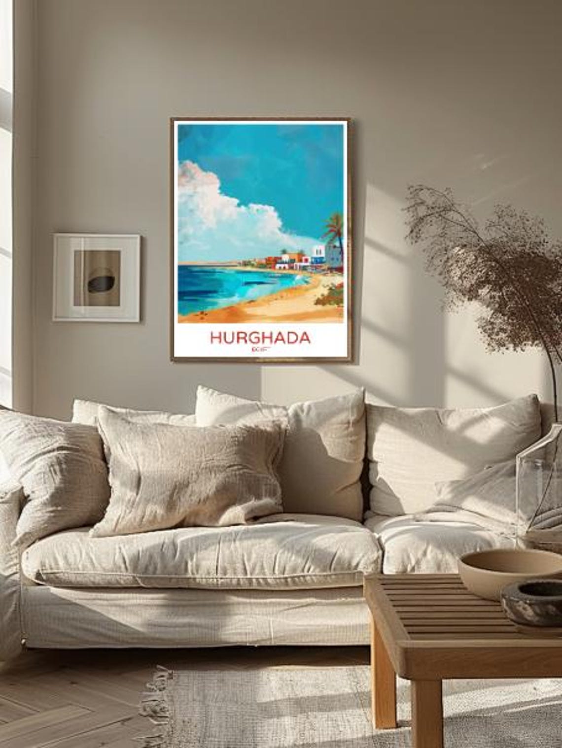 Hurghada Egypt Red Sea Beach Palm Resort Sunny Retro Travel Poster - Image 2