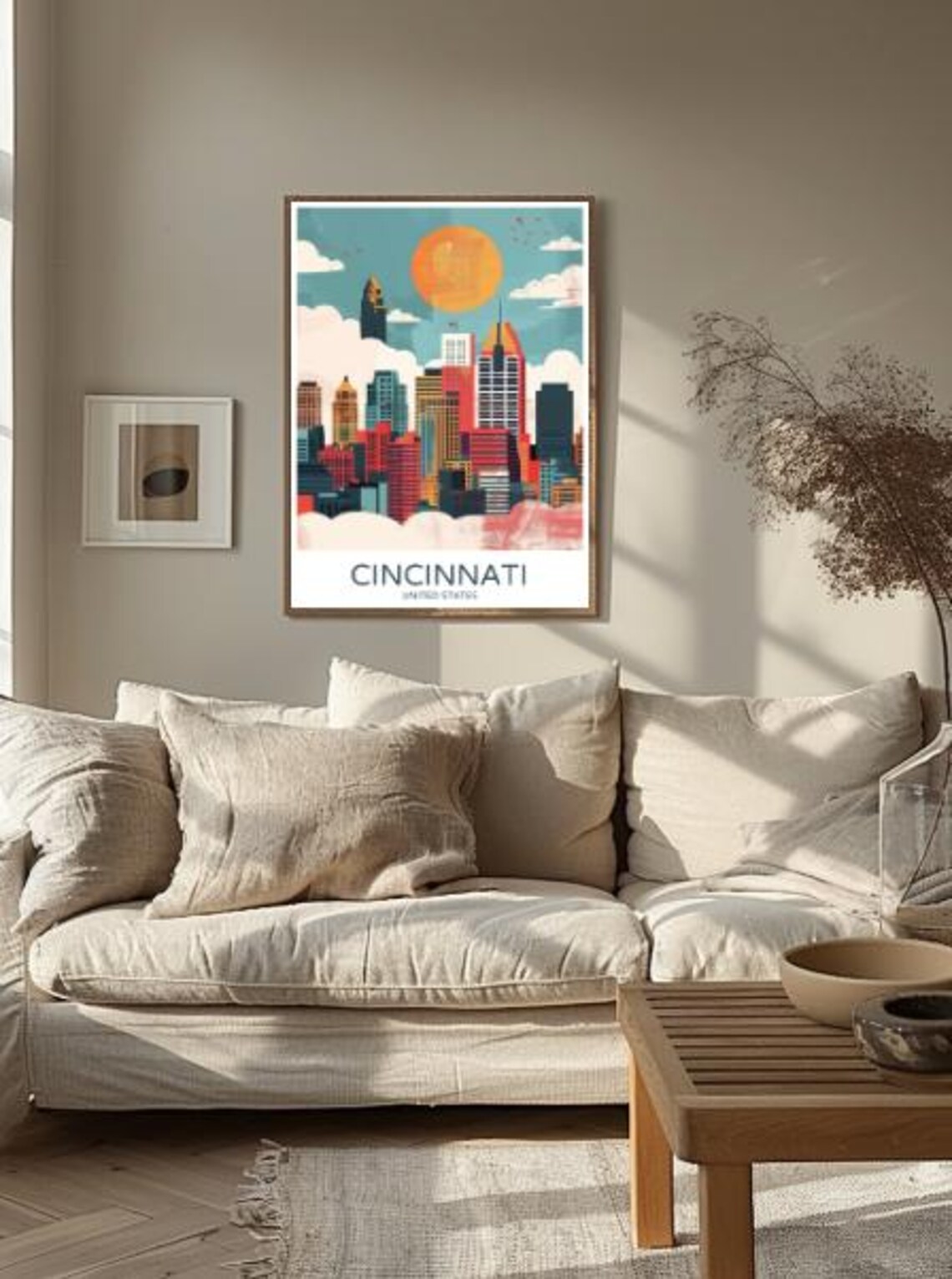 Cincinnati United States Colorful Downtown Skyline Retro Travel Poster - Image 2