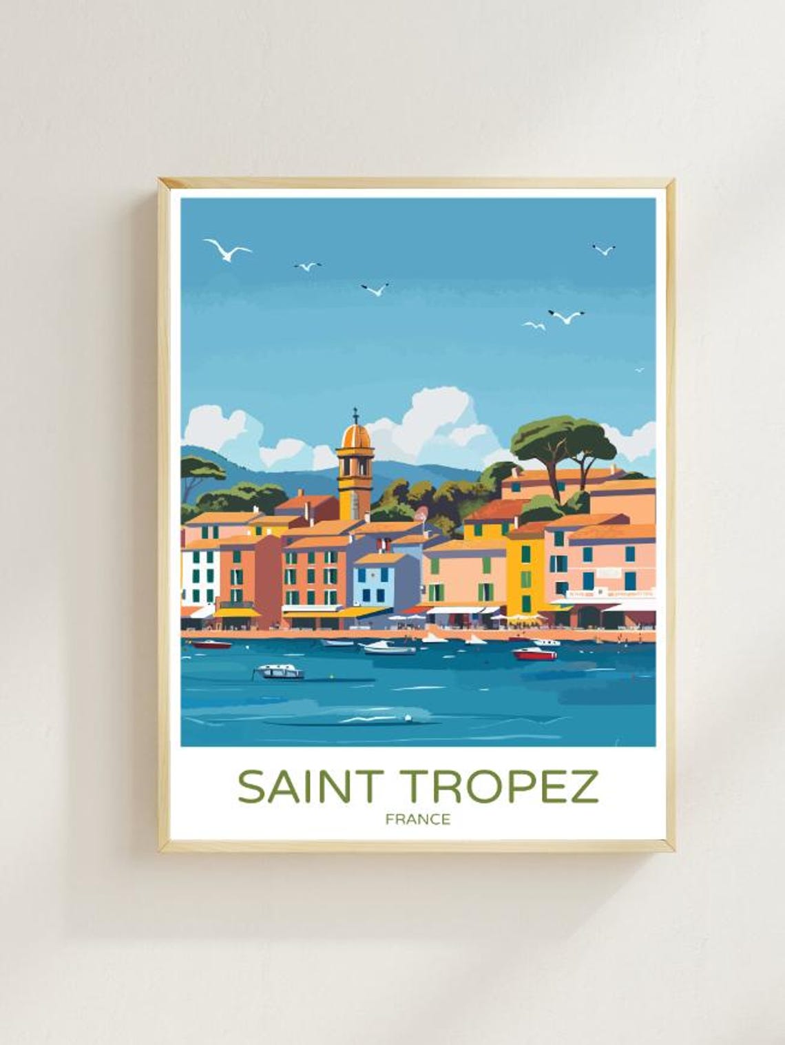 Saint Tropez Travel Poster Stylish Wall Art Of Cte Dazurs Vibrant Coastline Luxury Yachts Mediterranean Charm France Travel Print