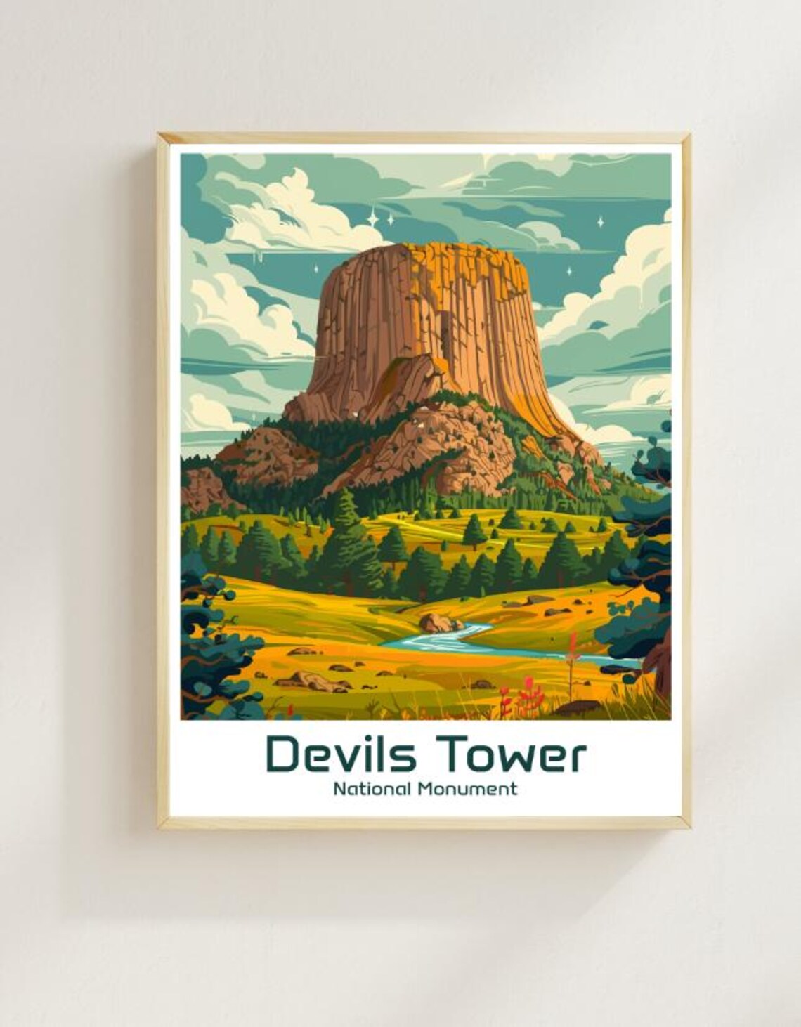 Devils Tower National Monument Wyoming Rock Formation Travel Poster