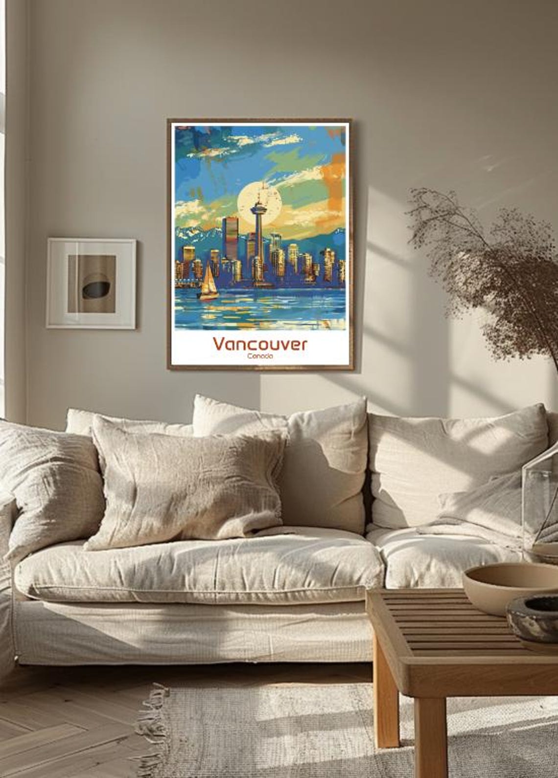 Vancouver Canada Skyline Poster Harbour Sailboat Mountains Sunset Art - Image 3