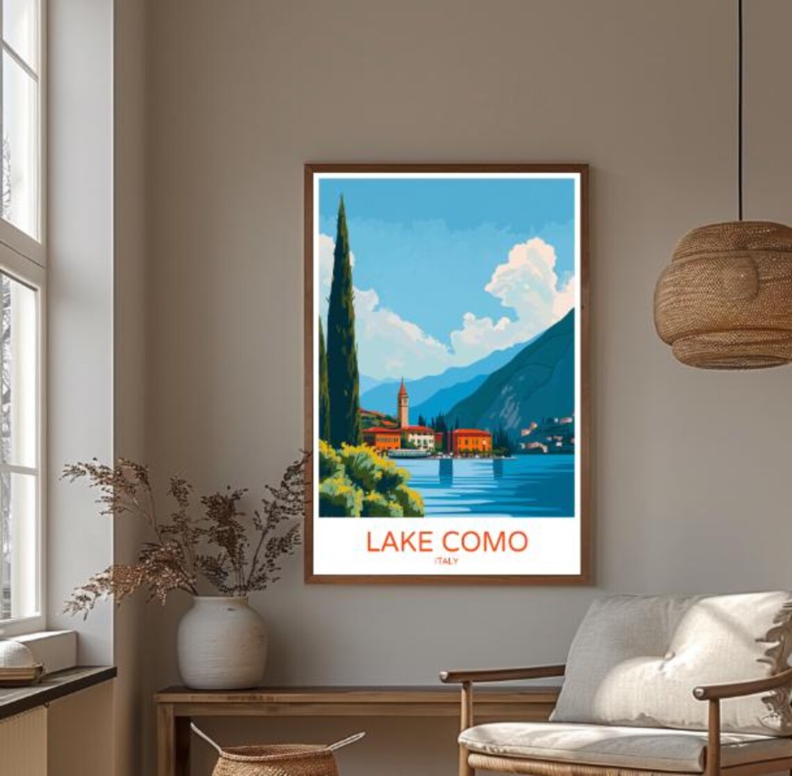 Lake Como Italy Cypress Bell Tower Lakeside Vintage Travel Poster - Image 3