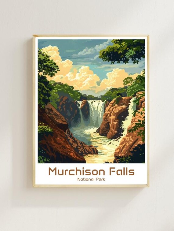 Murchison Falls National Park Waterfall Canyon Vintage Travel Poster