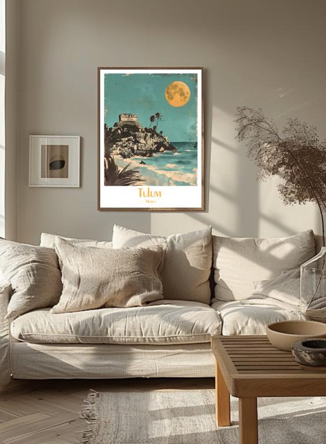 Tulum Mexico Mayan Cliff Ruins Full Moon Caribbean Sea Poster - Image 3