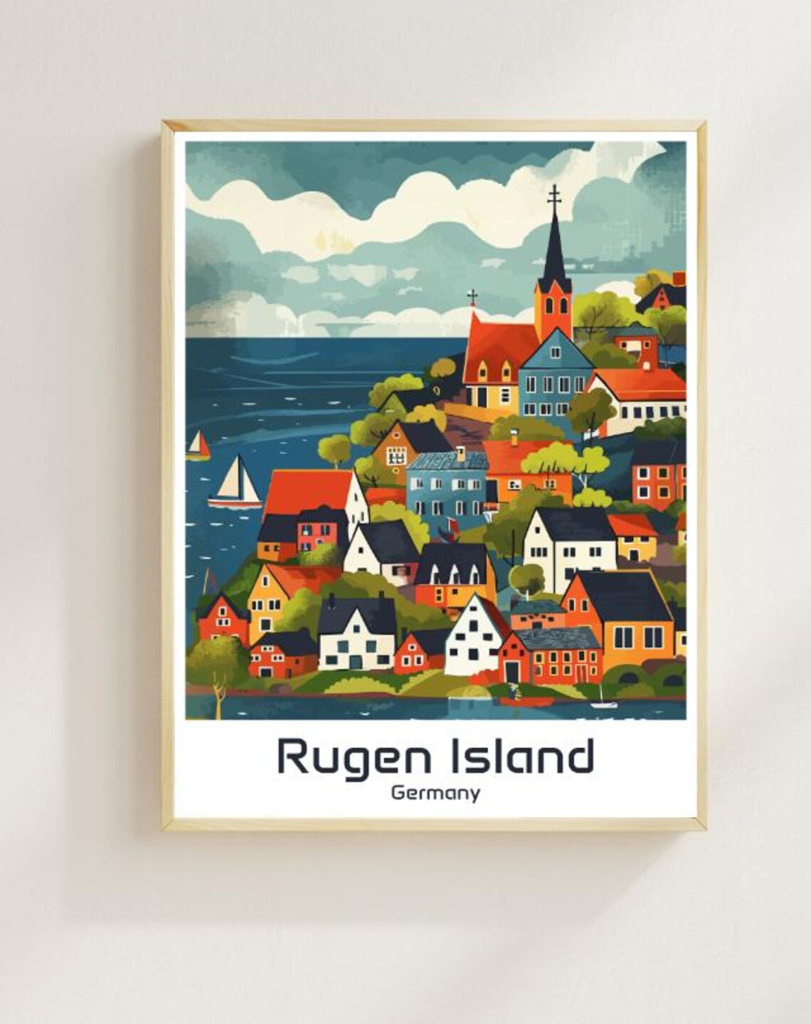Rugen Island Germany Baltic Coast Sailing Village Illustrated Poster