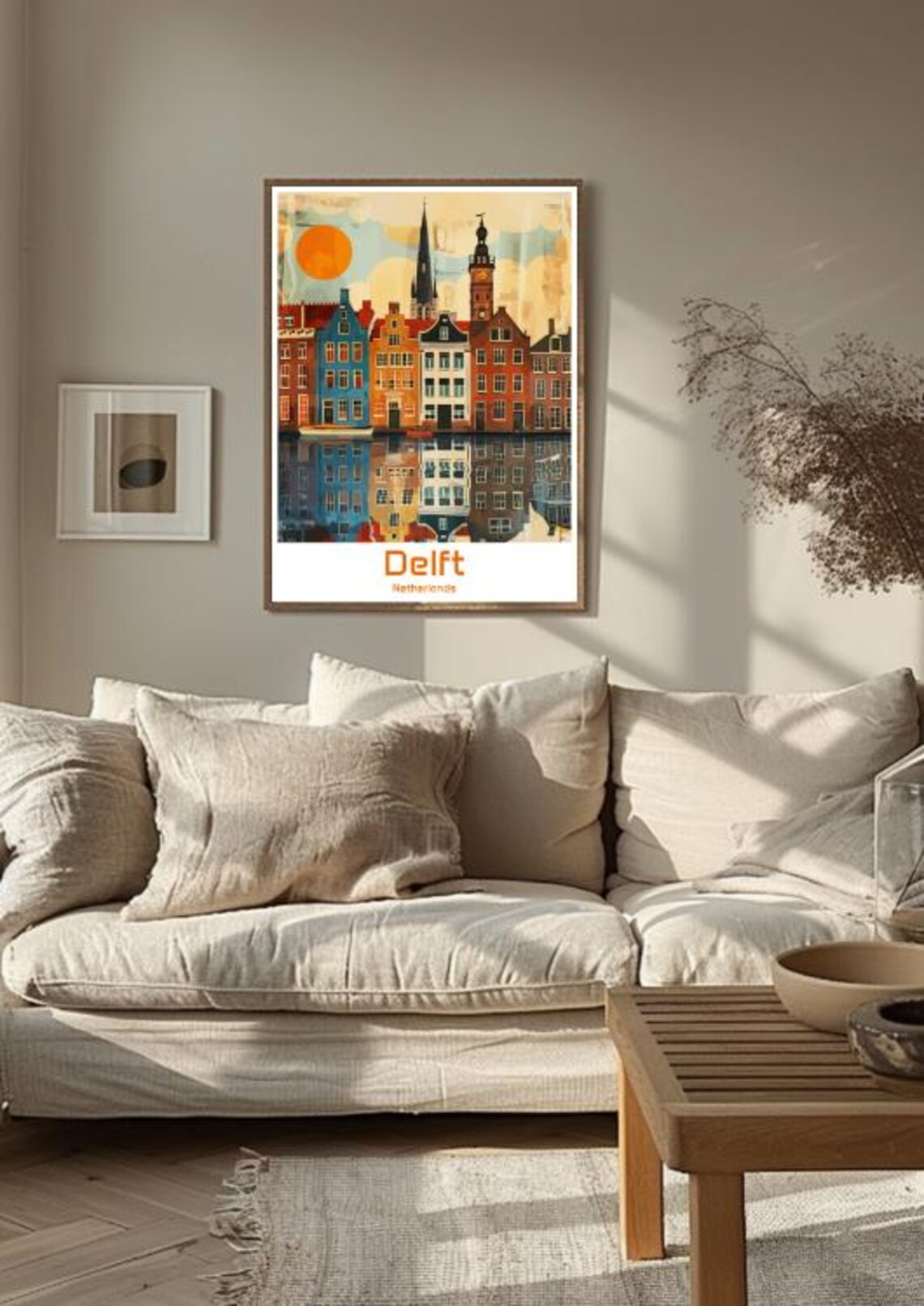 Delft Netherlands Canal Houses Sunset Reflection Vintage Travel Poster - Image 3