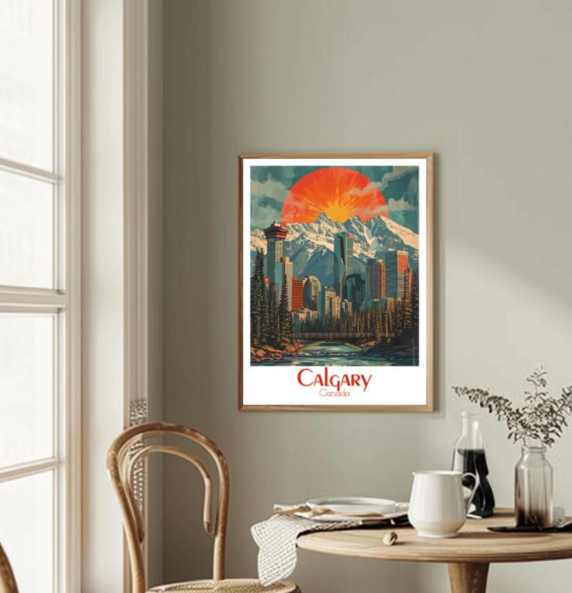 Calgary City Skyline Before Snowy Rocky Mountains at Sunset Poster - Image 2