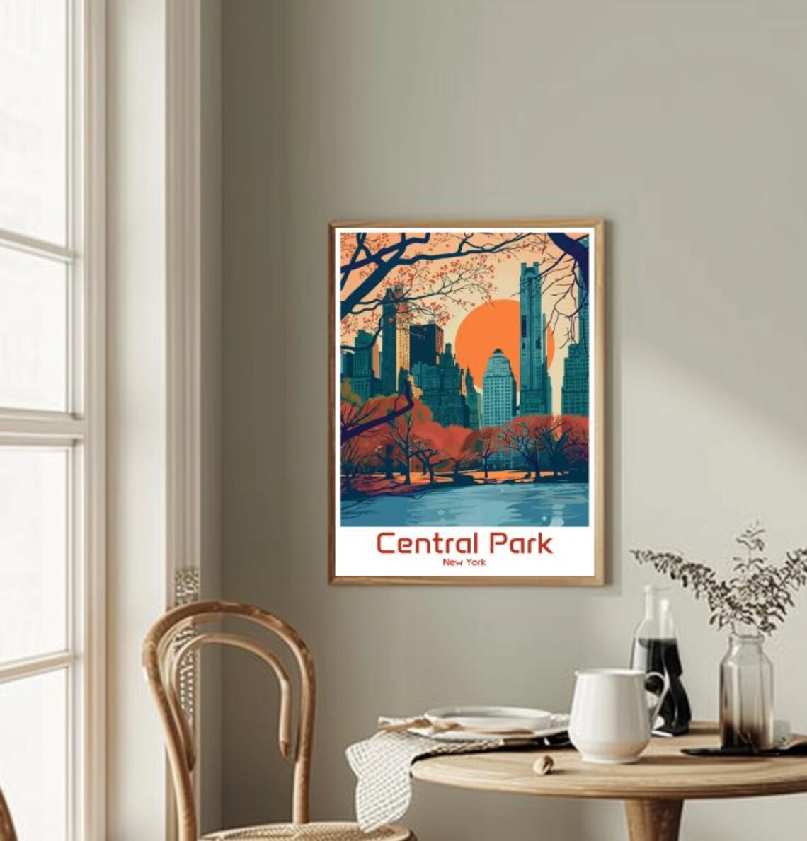 Central Park New York Autumn Sunset Skyline Lake City Park Poster - Image 2