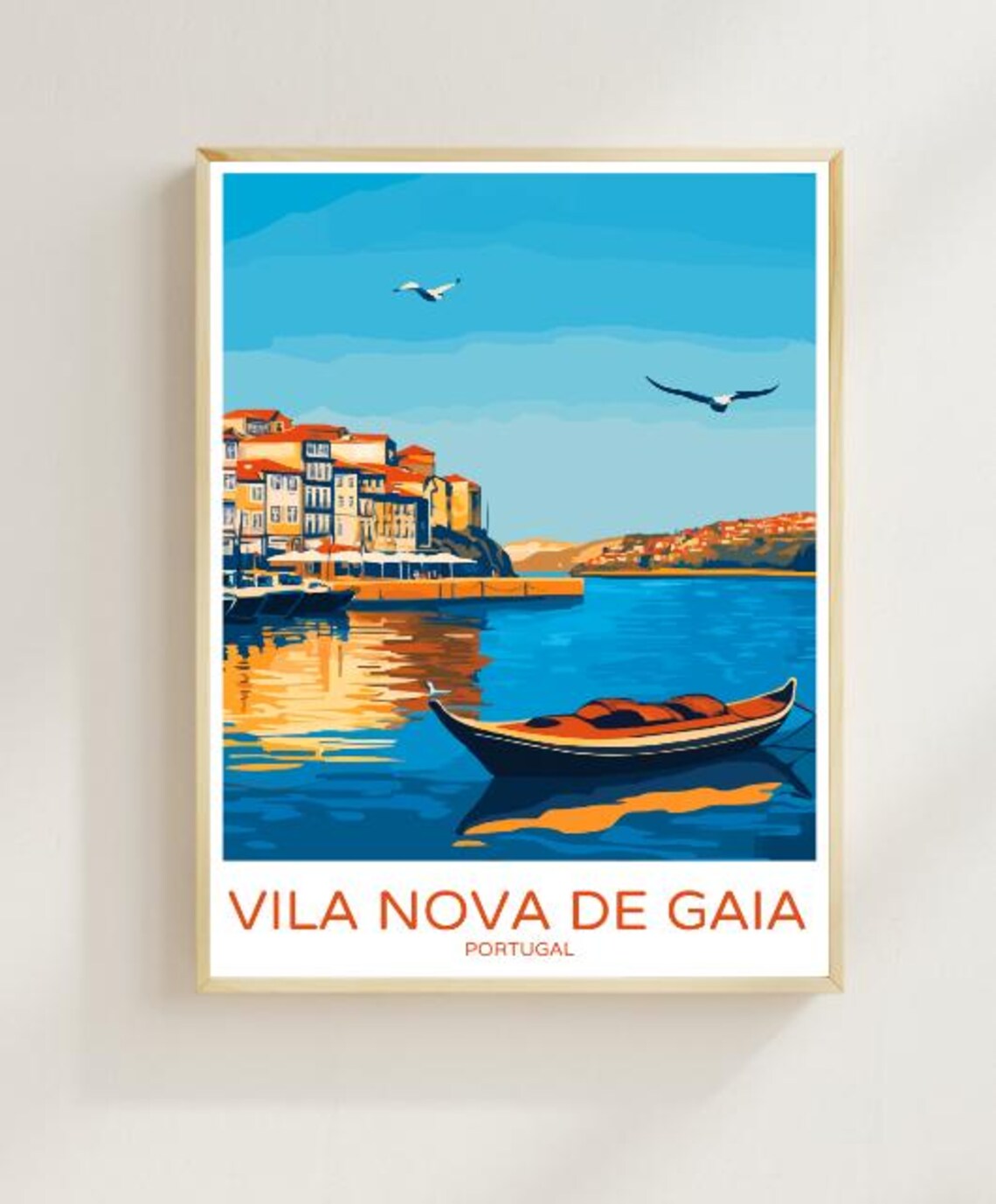 Vila Nova De Gaia Portugal Riverside Wooden Boat Sunset Poster