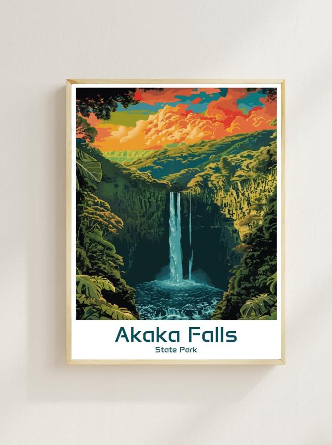 Akaka Falls State Park Towering Waterfall Jungle Sunset Poster
