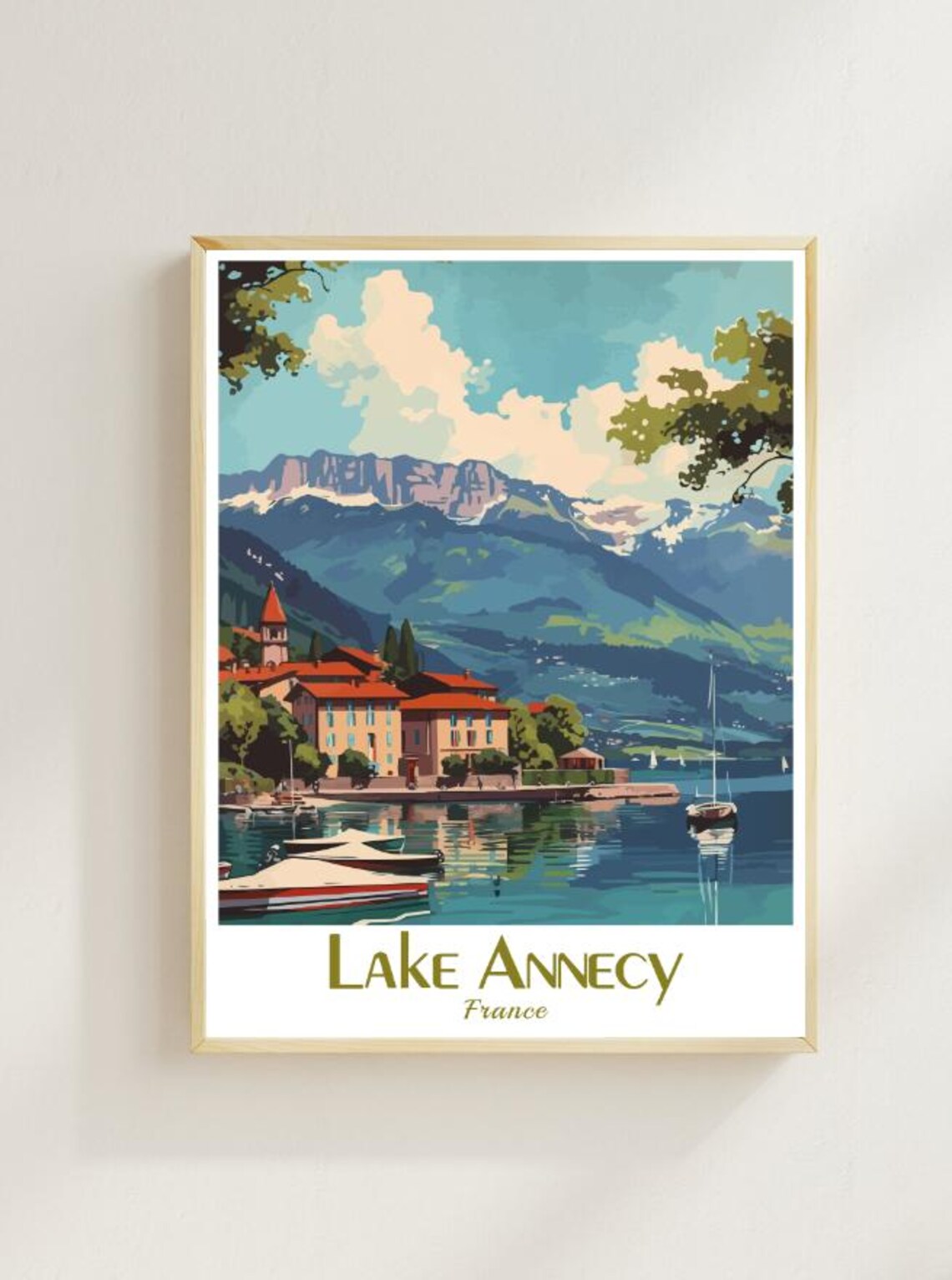 Lake Annecy France Alpine Lakeside Village Vintage Travel Poster