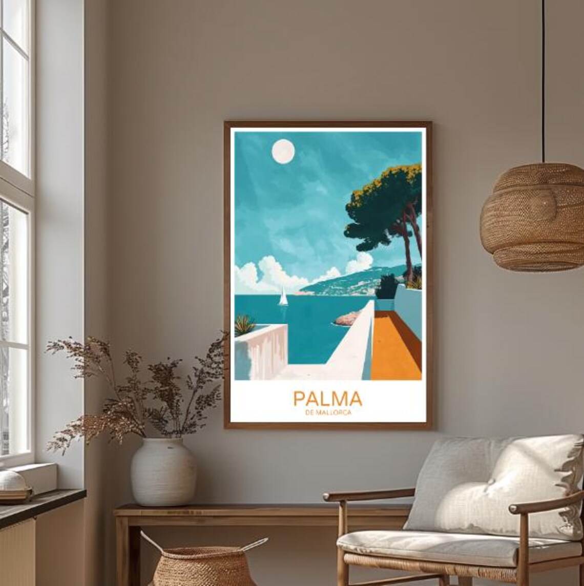 Palma De Mallorca Sailboat Terrace Mediterranean Travel Poster - Image 3