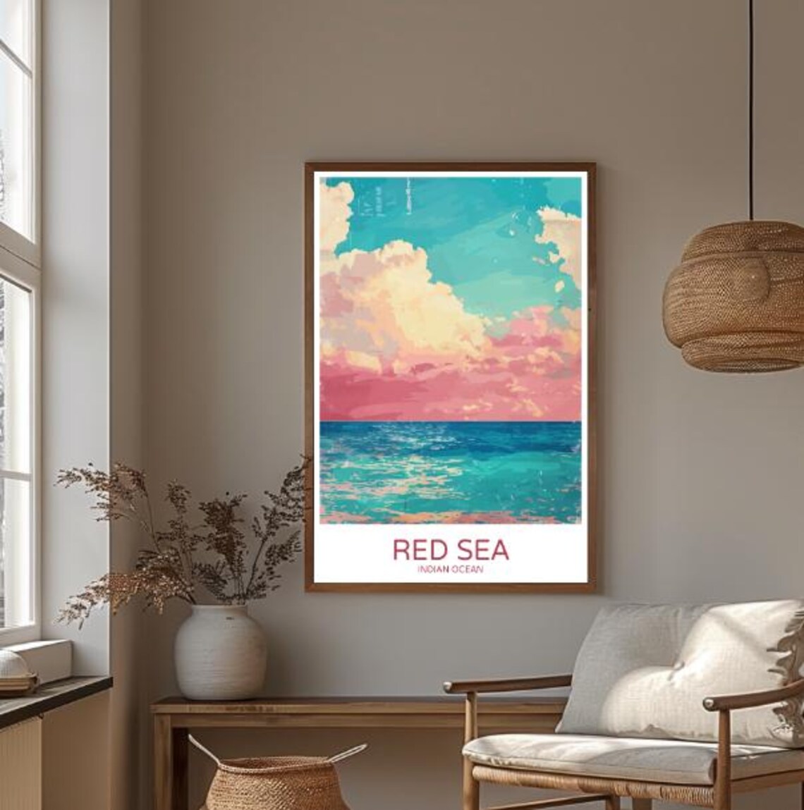 Red Sea Indian Ocean Pastel Pink Sunset Seascape Travel Poster - Image 3