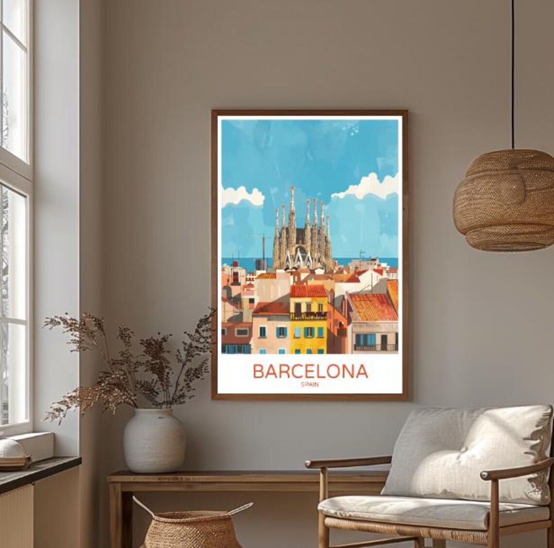 Barcelona Spain Travel Poster Sagrada Familia Spires City View Art - Image 3