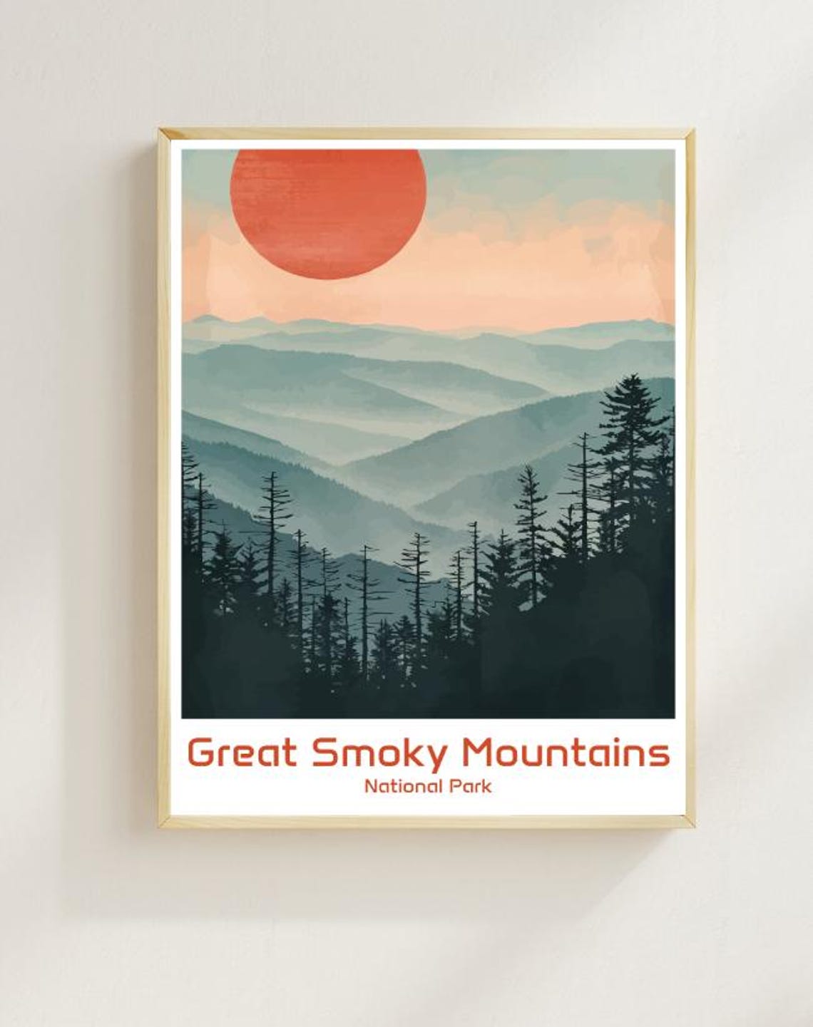 Great Smoky Mountains National Park Misty Sunset Travel Poster