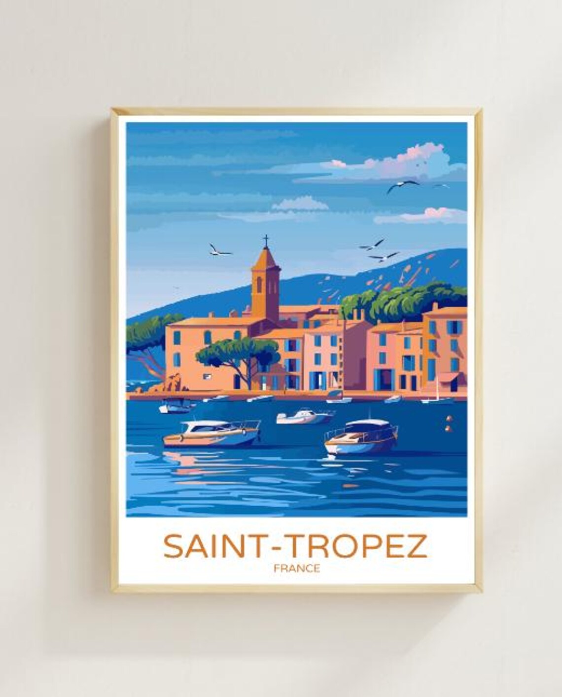 Saint-Tropez France Harbor Boats and Waterfront Travel Poster