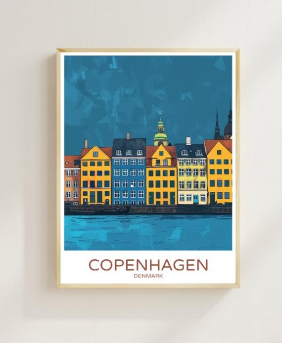 Copenhagen Denmark Nyhavn Harbor Colorful Houses Travel Poster