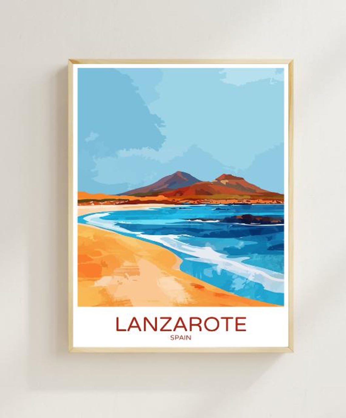 Lanzarote Spain Volcanic Island Golden Beach Seaside Travel Poster