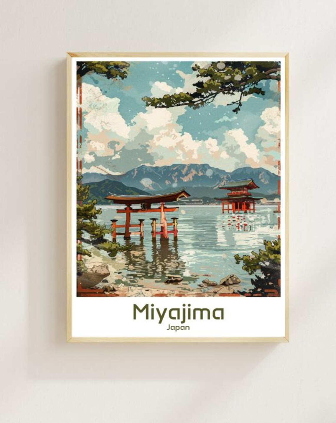 Miyajima Japan Floating Torii Gate Shrine Island Vintage Poster