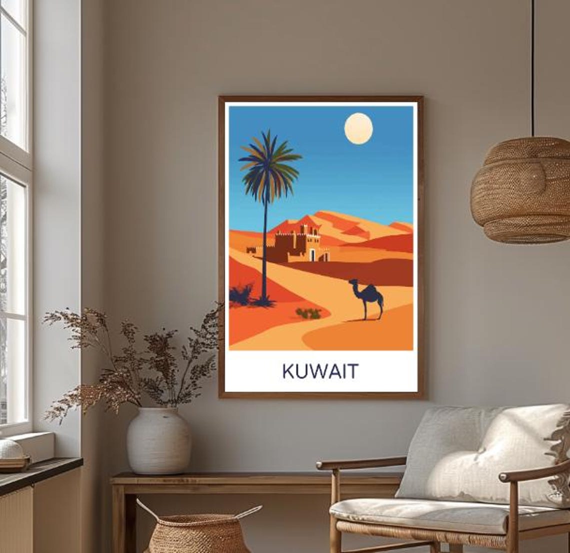 Kuwait Desert Dunes Camel Palm Tree Fort Vintage Travel Poster - Image 3