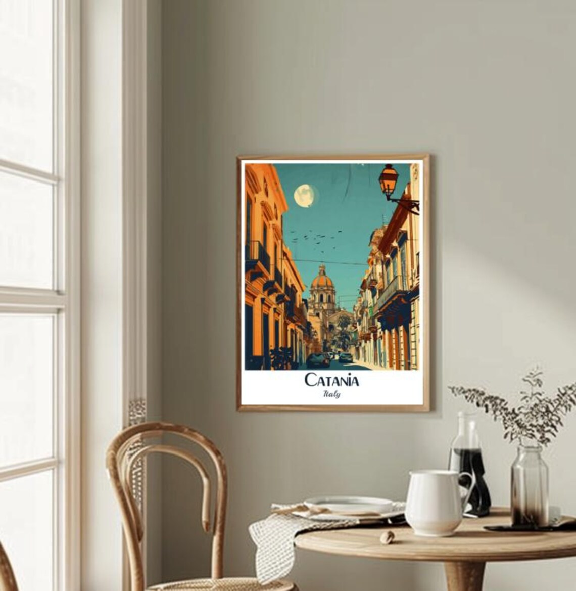 Catania Italy Sicily Moonlit Baroque Street Vintage Travel Poster - Image 2